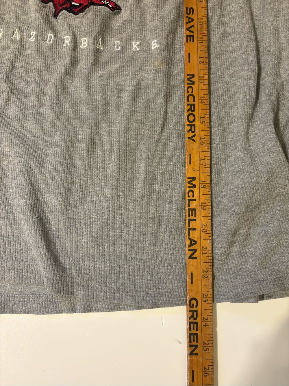 Arkansas Razorbacks woman’s Gray & Red Long-Sleeve Raglan Top - Picture 5 of 8